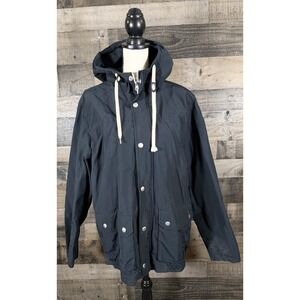 Gap Utility Parka‎ Jacket Women's XL Navy Blue Hood Hooded Plaid Lining Coat
